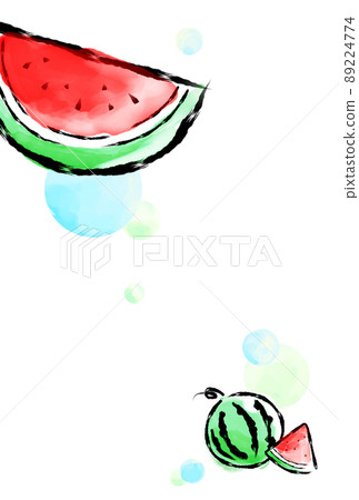 夏天的問候西瓜和沒有字母的蒼白圓圈（明信片尺寸垂直） 89224774