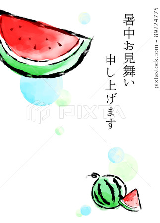 夏天的問候西瓜和帶有字母的蒼白圓圈（明信片尺寸垂直） 89224775