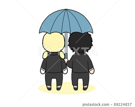 Illustrations of the backs of men and women in suits wearing souvenirs (Japanese men and white women) 89224857