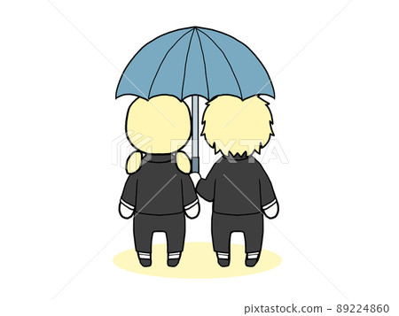 Illustration of the back of a man and a woman in a suit wearing a souvenir (white) 89224860