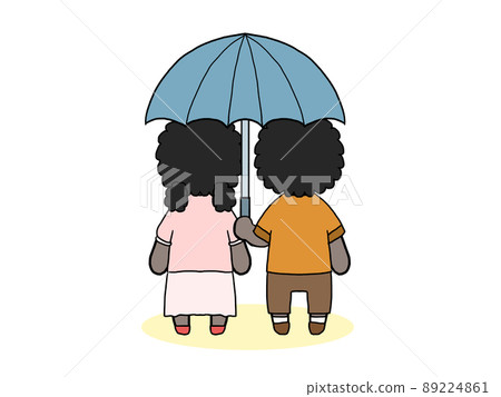 Illustration of the back of a man and a woman in plain clothes wearing a souvenir (black) Illustration of the back of a man and a woman in plain clothes wearing a souvenir (black) 89224861