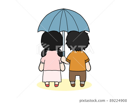 Illustration of the back of a man and a woman in plain clothes wearing a sogo umbrella (Japanese) Illustration of the back of a man and a woman in plain clothes wearing a sogo umbrella (Japanese) 89224908