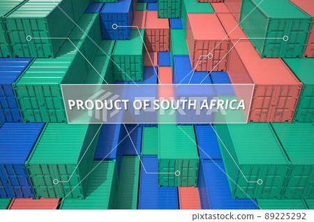 Cargo containers with products of South Africa. Logistics related 3D rendering 89225292