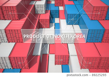 Cargo containers with products of North korea. Logistics related 3D rendering 89225293