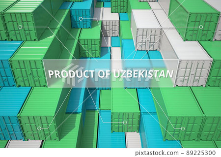 Goods from Uzbekistan in cargo containers. Business related 3D rendering Goods from Uzbekistan in cargo containers. Business related 3D rendering 89225300