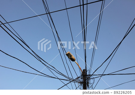 A tangle of electricity and communications cables, television aerials, satellite dishes in Prizren. 89226205
