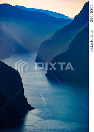 Fjord landscape Aurlandsfjord in Norway 89226503
