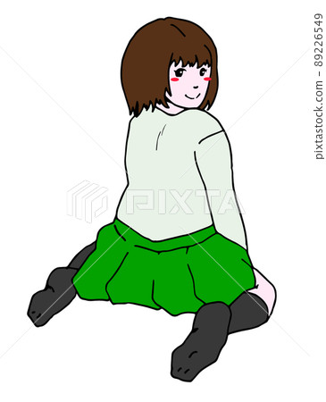 A woman who sits down and looks back 89226549