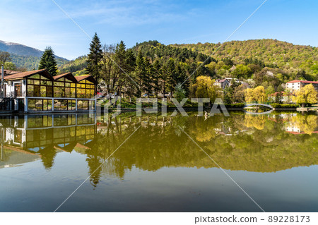 Beautiful view of small lake at Dilijan city park on sunny morning Beautiful view of small lake at Dilijan city park on sunny morning 89228173