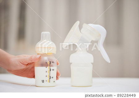 Breast pump and bottle with milk for baby Breast pump and bottle with milk for baby 89228449