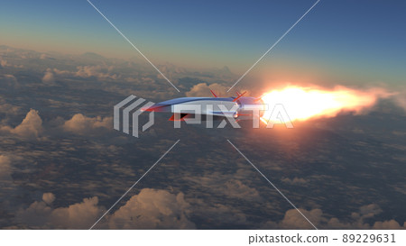 Hypersonic rocket flies above the clouds Hypersonic rocket flies above the clouds 89229631