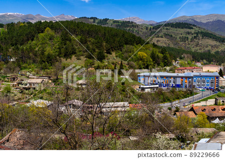 Aerial view of Dilijan town in Armenia showing colorful Dilijan hospital building Aerial view of Dilijan town in Armenia showing colorful Dilijan hospital building 89229666