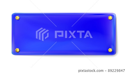 Blue rectangular painted plate with gold bolt or screws isolated. Vector illustration Eps10. Blue rectangular painted plate with gold bolt or screws isolated. Vector illustration Eps10. 89229847