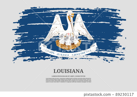 Louisiana flag with brush stroke effect and information text poster, vector Louisiana flag with brush stroke effect and information text poster, vector 89230117