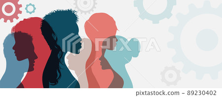 Psychology. Psychological therapy. Psychiatry and neurology. Mind thinking brain memory intelligence and cognition. Silhouette heads in profile group of people. Neuroscience. Assistance Psychology. Psychological therapy. Psychiatry and neurology. Mind thinking brain memory intelligence and cognition. Silhouette heads in profile group of people. Neuroscience. Assistance 89230402