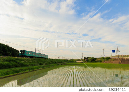 A train on the Kakogawa local line that runs through the countryside rich in nature A train on the Kakogawa local line that runs through the countryside rich in nature 89234411