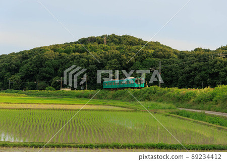 A train on the Kakogawa local line that runs through the countryside rich in nature A train on the Kakogawa local line that runs through the countryside rich in nature 89234412