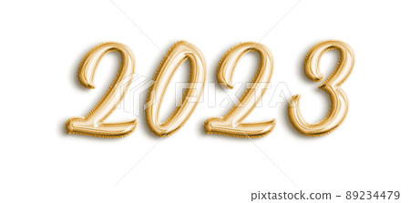 Golden Volumetric 3D Text Balloons Lettering 2023 cut out 89234479