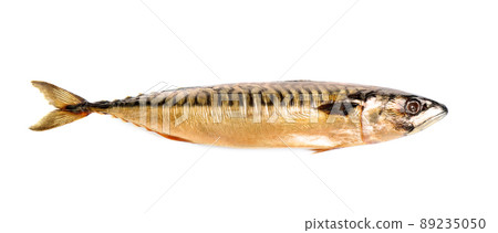 Tasty smoked mackerel fish isolated on white, top view 89235050