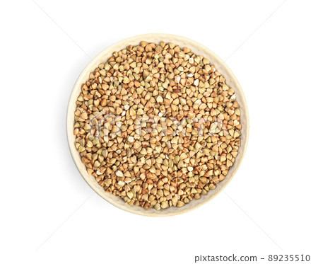 Green buckwheat in bowl isolated on white, top view Green buckwheat in bowl isolated on white, top view 89235510