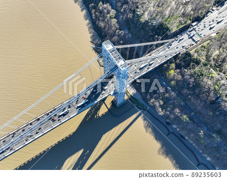 Aerial view of George Washington Bridge in Fort Lee, New Jersey, New York. USA 89235603