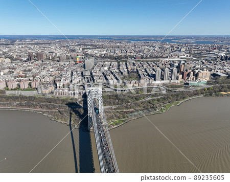 Aerial view of George Washington Bridge in Fort Lee, New Jersey, New York. USA 89235605