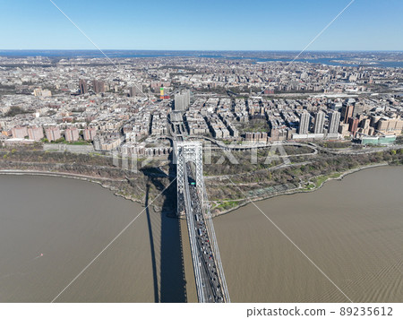Aerial view of George Washington Bridge in Fort Lee, New Jersey, New York. USA 89235612
