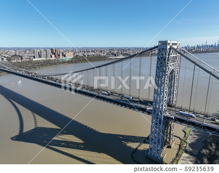 Aerial view of George Washington Bridge in Fort Lee, New Jersey, New York. USA 89235639