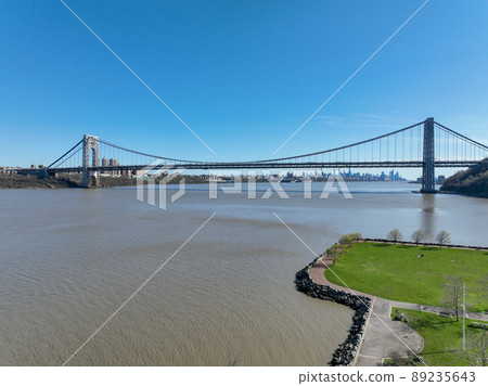 Aerial view of George Washington Bridge in Fort Lee, New Jersey, New York. USA 89235643