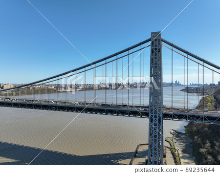 Aerial view of George Washington Bridge in Fort Lee, New Jersey, New York. USA 89235644