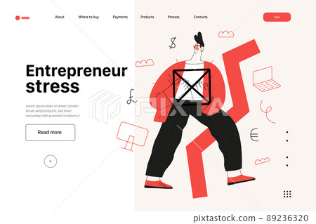 Startup illustration, website landing template Flat line vector modern concept illustration, startup metaphor. Concept of building new business, strategy, company processes. Entrepreneur stress 89236320