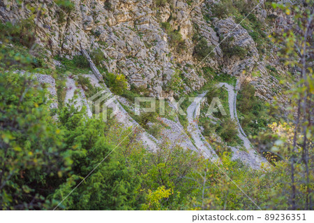 Montenegro. Bay of Kotor, Gulf of Kotor, Boka Kotorska and walled old city. Fortifications of Kotor is on UNESCO World Heritage List since 1979 89236351