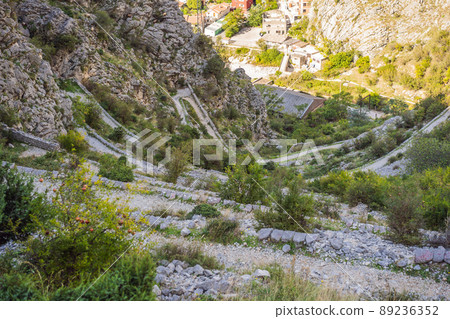 Montenegro. Bay of Kotor, Gulf of Kotor, Boka Kotorska and walled old city. Fortifications of Kotor is on UNESCO World Heritage List since 1979 89236352