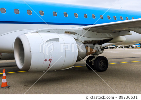 Aircraft jet engine turbine passenger airplane parked Aircraft jet engine turbine passenger airplane parked 89236631