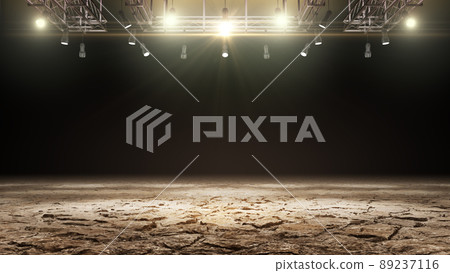 Stones. 3D beautiful stone background. Stage with yellow spotlights. Realistic stones and light on dark background. Dark background texture Stones. 3D beautiful stone background. Stage with yellow spotlights. Realistic stones and light on dark background. Dark background texture 89237116