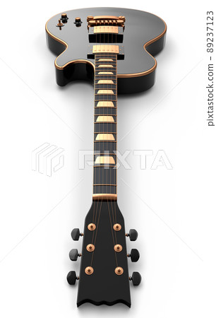 Close-up Electric acoustic guitar isolated on white background. 3d render of concept for rock festival poster with heavy metal guitar for music shop 89237123