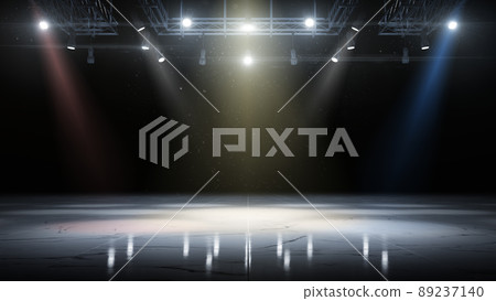 Marble floor. Stage with spotlights. Empty space background. White marble. Realistic marble and light on dark background. Dark background. 3d 89237140