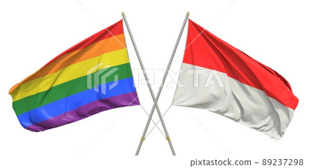 Flags of Indonesia and LGBTQ on white background. 3D rendering 89237298