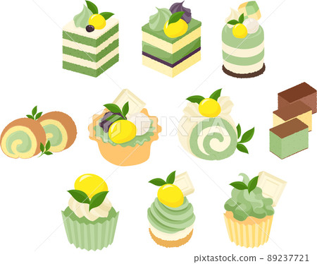 Cute matcha sweets such as cakes, bavarois, roll cakes, tarts, castella, cupcakes and Mont Blanc. 89237721