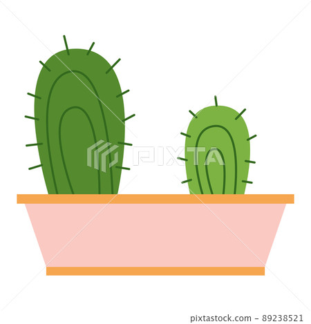 Cactus two with thorn in square ceramic flower pot 89238521