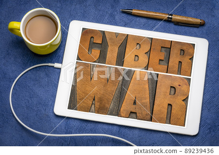 cyber war - words in vintage letterpress wood type 89239436