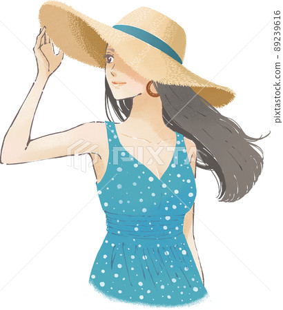 A woman wearing a straw hat 89239616