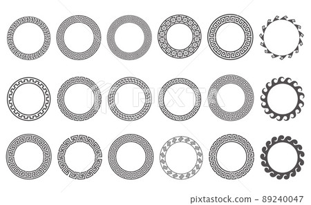 Circle greek frames. Round meander borders. Decoration elements patterns. Vector illustration isolated on white background. 89240047