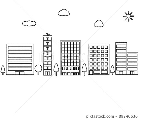 插圖集、建築、辦公區、現代城市景觀辦公樓以單色繪製 89240636