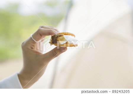Outdoor image of a woman with s'more Outdoor image of a woman with s'more 89243205
