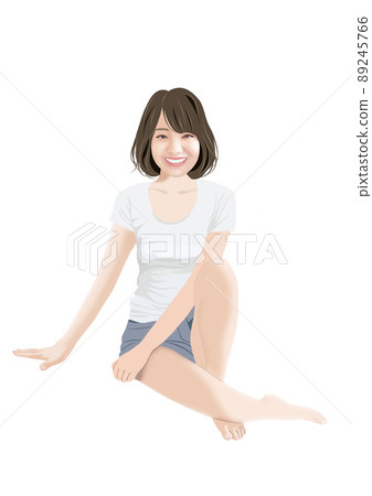 Illustration of a smiling woman sitting on the floor 89245766