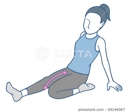 A woman who bends one leg and sits on the floor... - Stock Illustration [89246067] - PIXTA