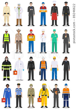 Different people professions occupation characters man set in flat style isolated on white background. Templates for infographic, sites, banners, social networks. Vector illustration. 89246622