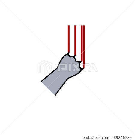Grey cat foot. Scratch with blood trail. Aggression and injuries. Evil behavior of pet - Cartoon flat illustration Grey cat foot. Scratch with blood trail. Aggression and injuries. Evil behavior of pet - Cartoon flat illustration 89246785