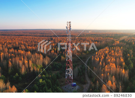 Mobile Tower installation. Cell site and Telecom Base Station. 5G internet online generation. Mobile Tower installation. Cell site and Telecom Base Station. 5G internet online generation. 89246830